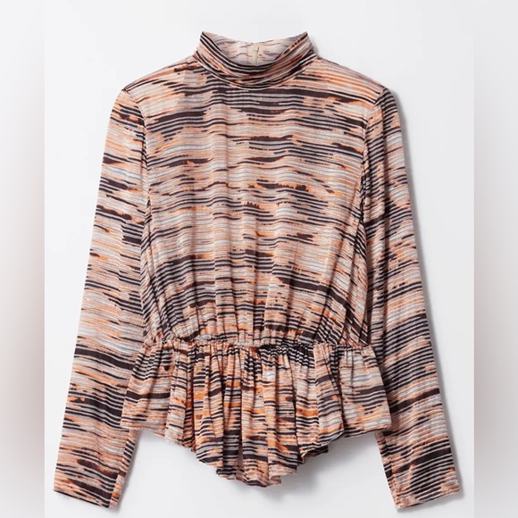 NWOT & other stories peplum Long Sleeve velvet stripe zip back blouse XS - Picture 1 of 6